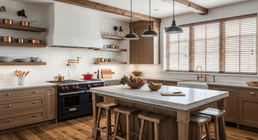 chefs kitchen with blinds Dmjw Bxh